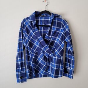 FRNCH, Cute Blue Plaid Wrap Top - M